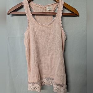 Pink Sleeveless Lace Trim Top
